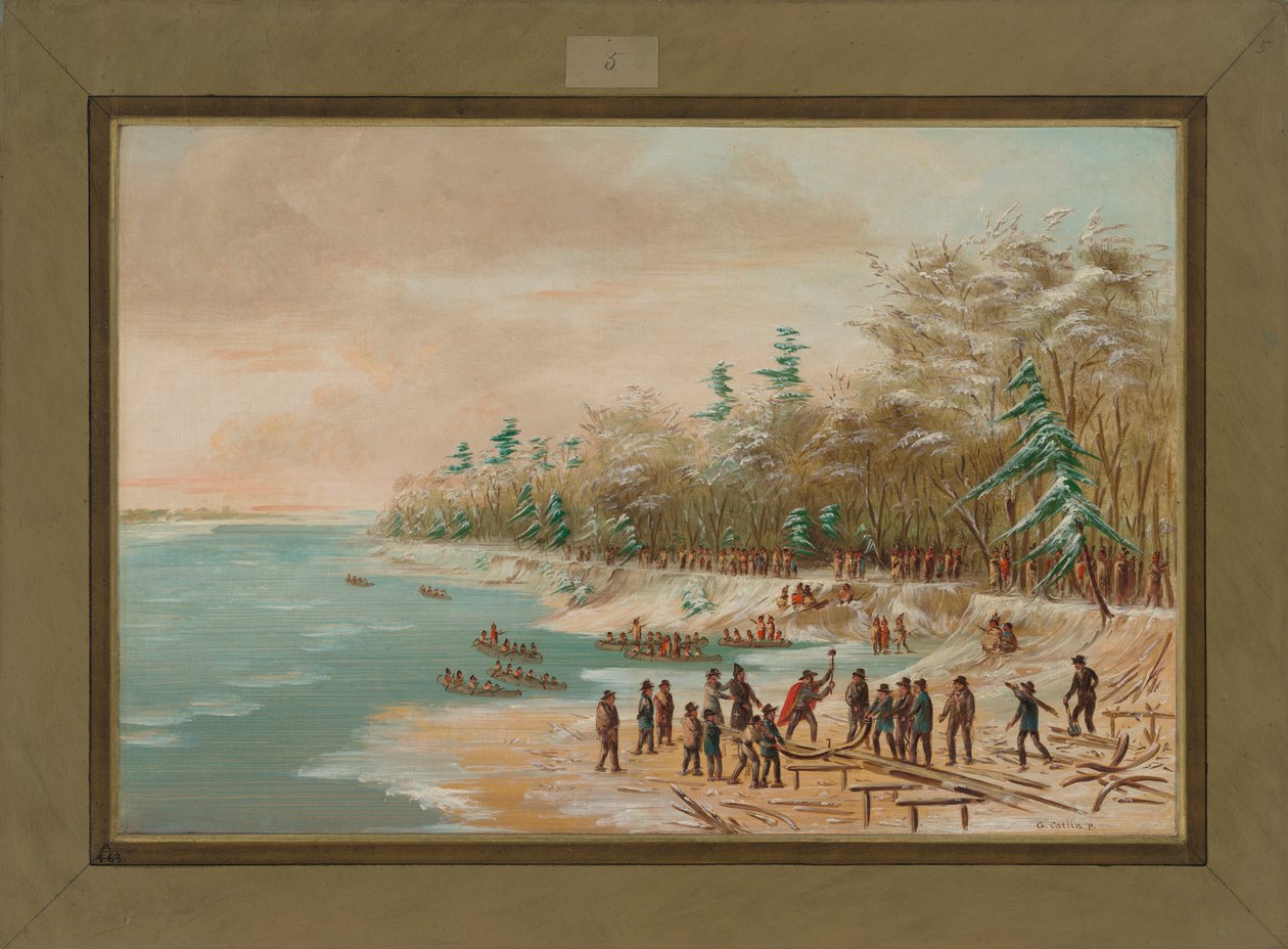 La Salle Driving the First Bolt for the Griffin, 26. ledna 1679, 1847-48 od George Catlin
