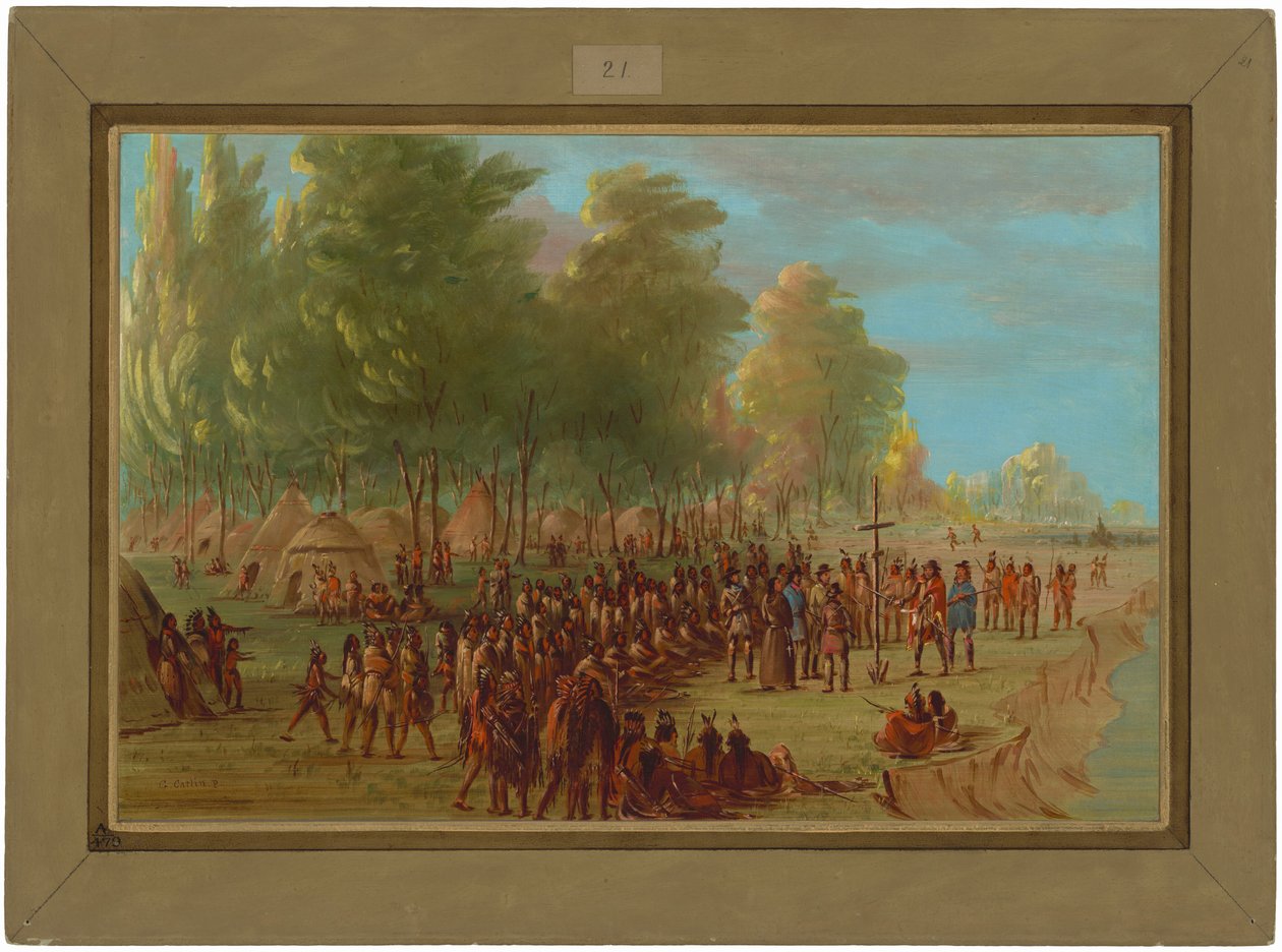 La Salle vztyčuje kříž a zabírá zemi. 25. března 1682 od George Catlin