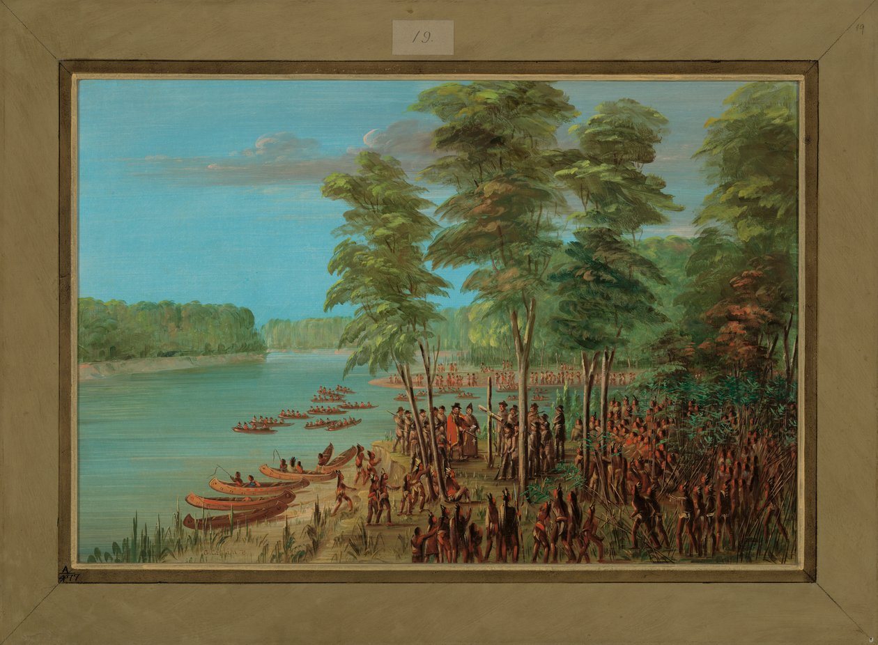 La Salle Převzetí vlastnictví země v ústí Arkansasu, 10. března 1682, 1847-48 od George Catlin