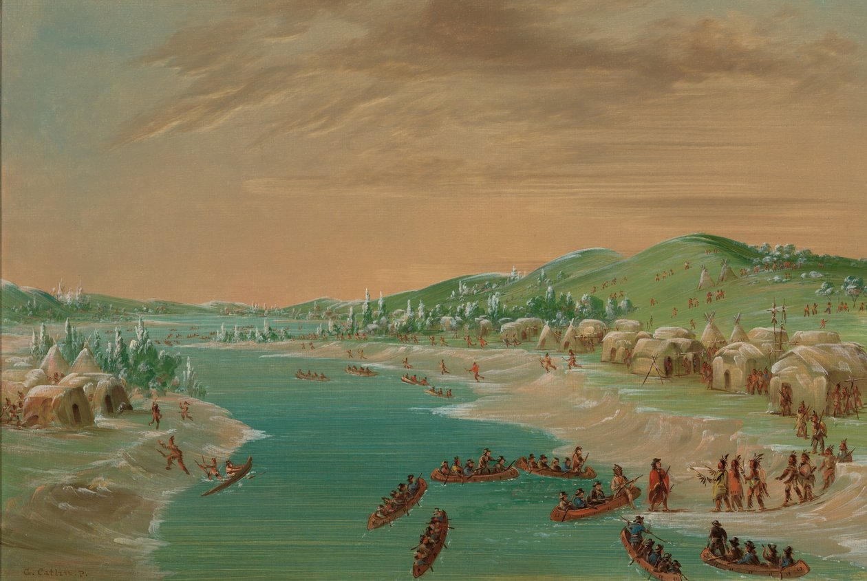 La Salle a Party dorazí do vesnice Illinois. 1. ledna 1680, 18471848. od George Catlin