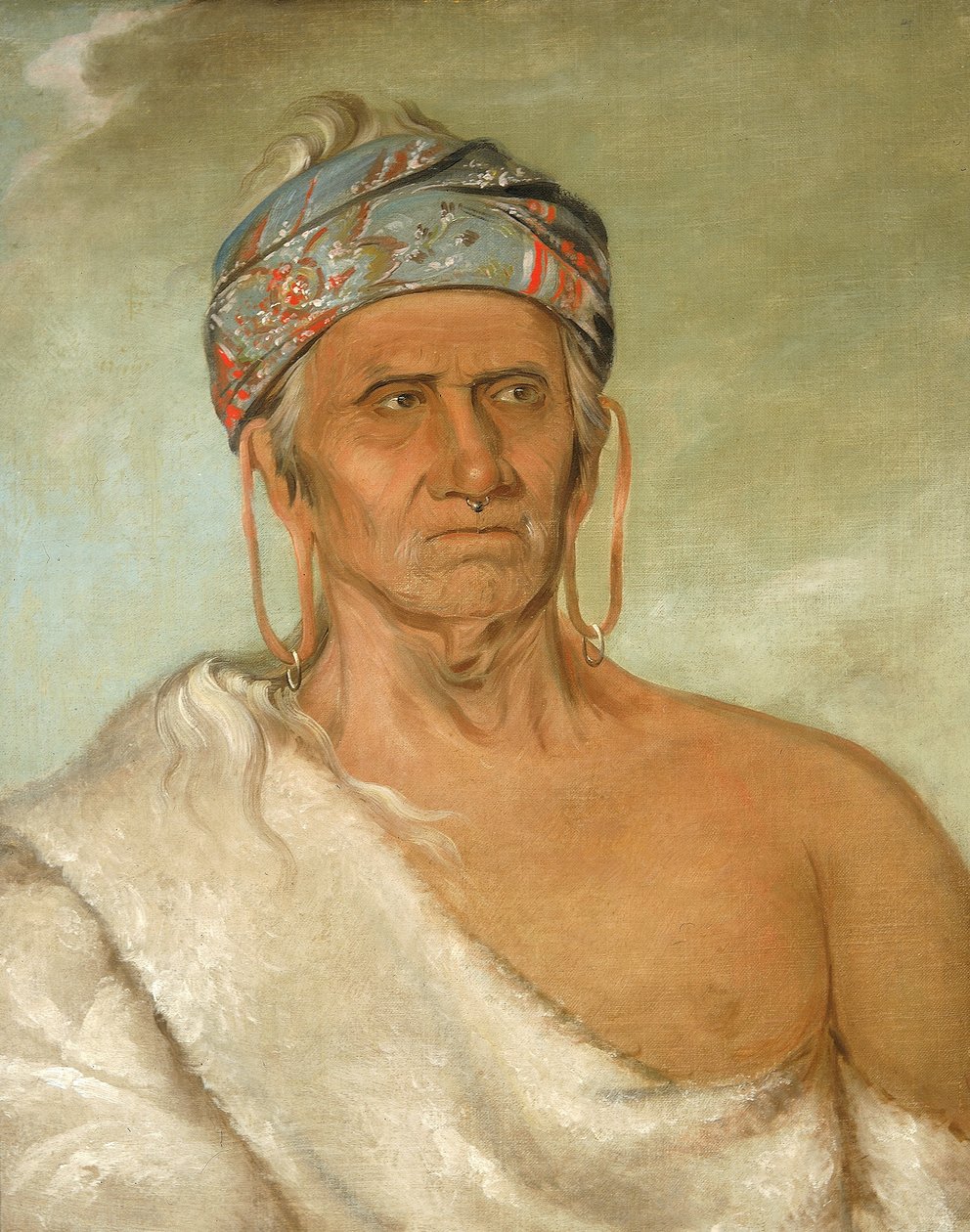 Lay-láw-she-kaw, Jde proti proudu řeky, starý náčelník od George Catlin