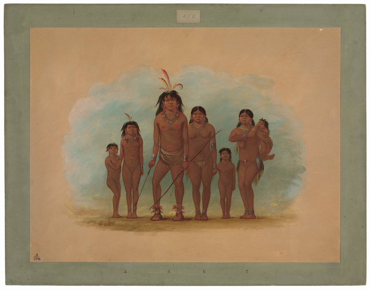 Náčelník Lengua, jeho dvě manželky a čtyři děti od George Catlin