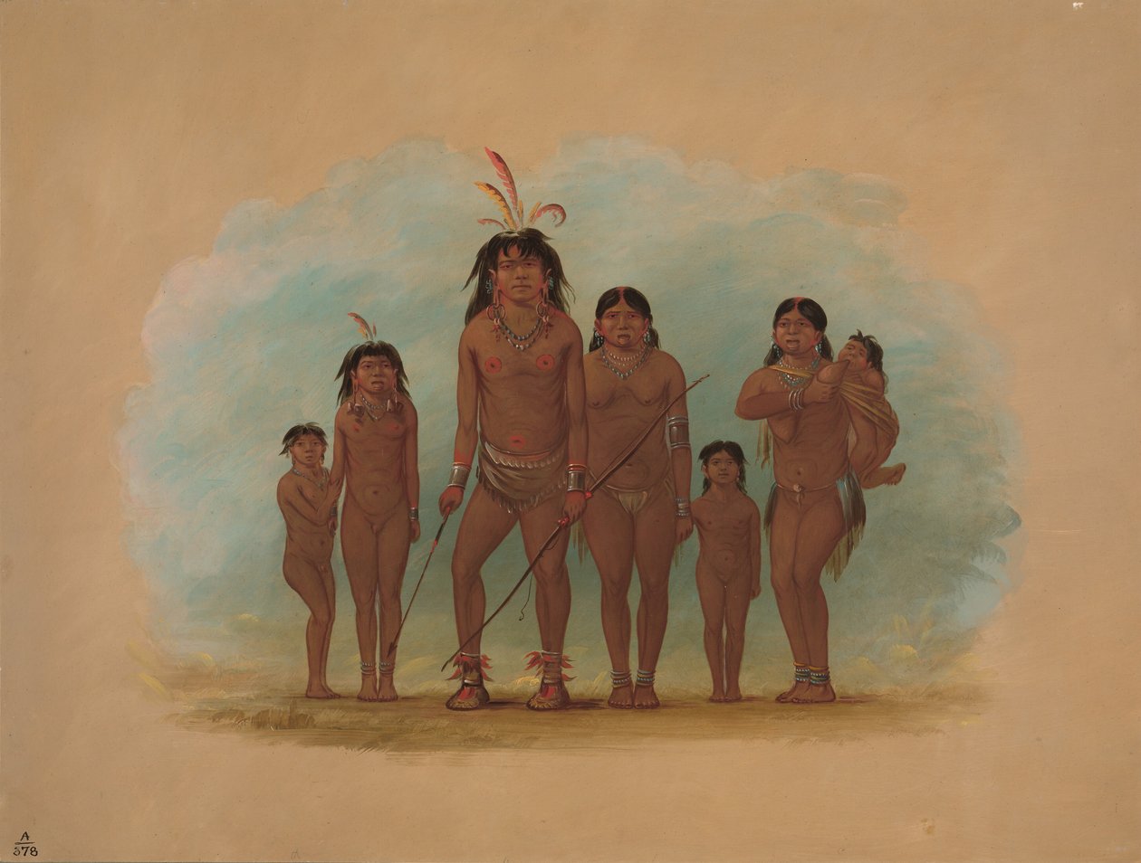 Náčelník Lengua, jeho dvě manželky a čtyři děti, 18541869. od George Catlin