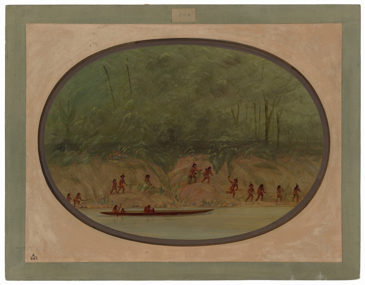 Indiáni z kmene Lengua při plavbě po peřejích řeky Uruguay od George Catlin