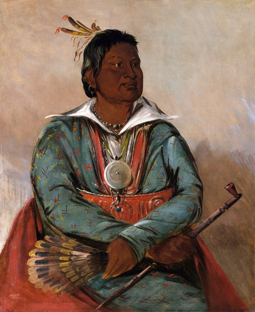 Mó-sho-la-túb-bee, Ten, kdo hasí a zabíjí, náčelník kmene, 1834. od George Catlin