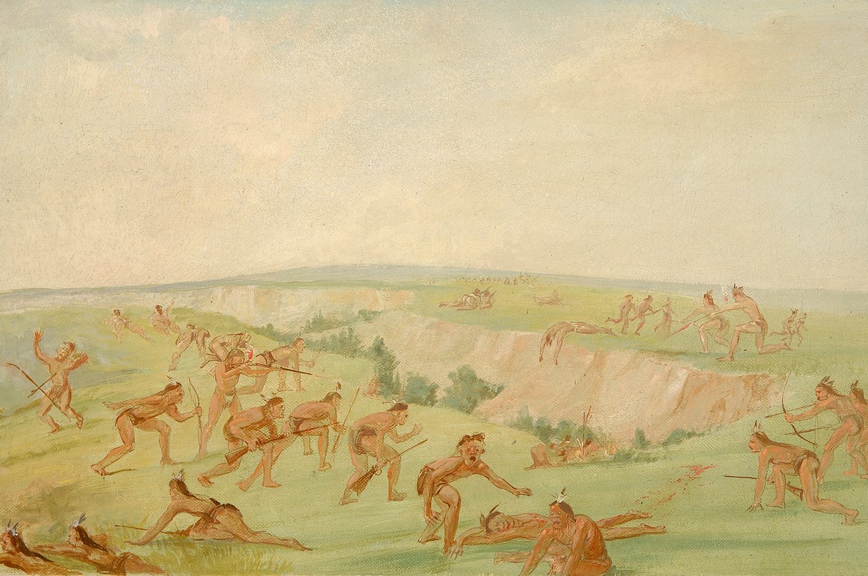 Mandan útočí na stranu Arikary, 1832-1833. od George Catlin