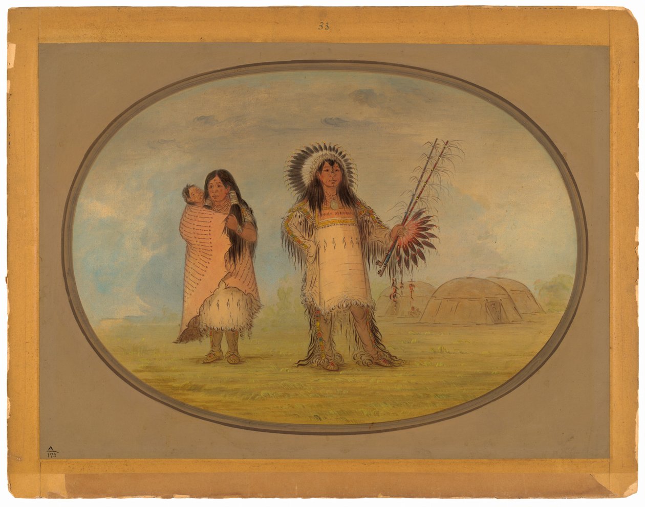 Mandanský civilní náčelník, jeho žena a dítě od George Catlin
