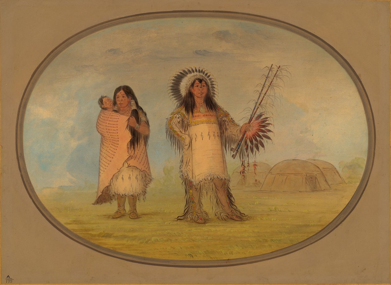 Mandan Civil Chief, jeho manželka a dítě, 18611869. od George Catlin