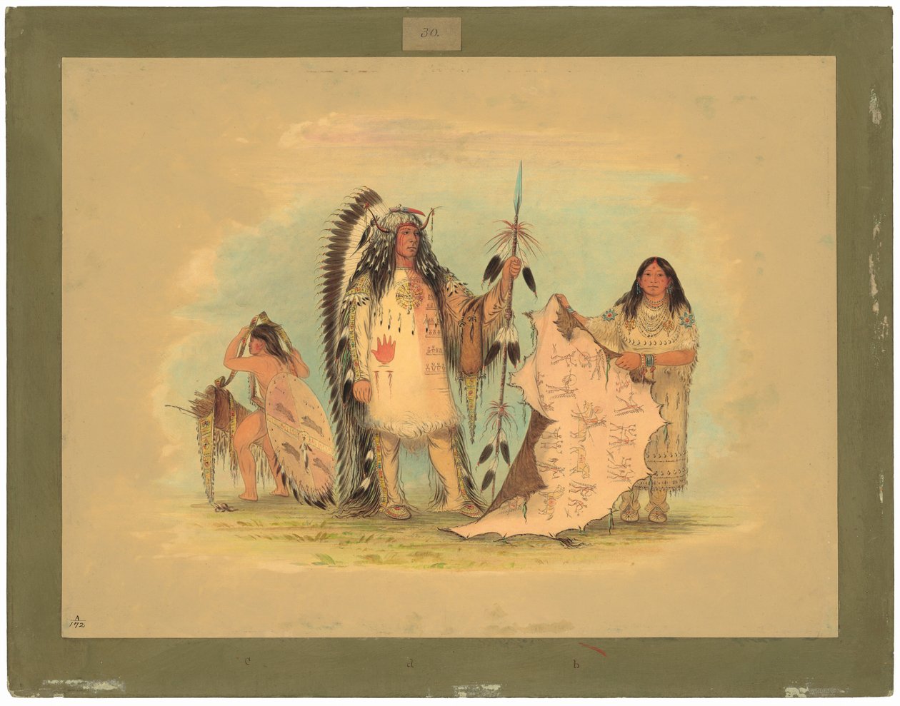 Mandanský válečný náčelník se svou oblíbenou manželkou od George Catlin