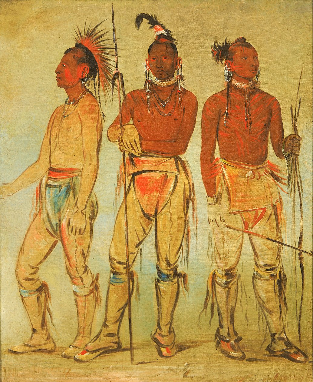 Mun-ne-pús-kee, Ten, kdo se nebojí, Ko-ha-túnk-a, Velká vrána a Nah-cóm-ee-shee..., 1834. od George Catlin