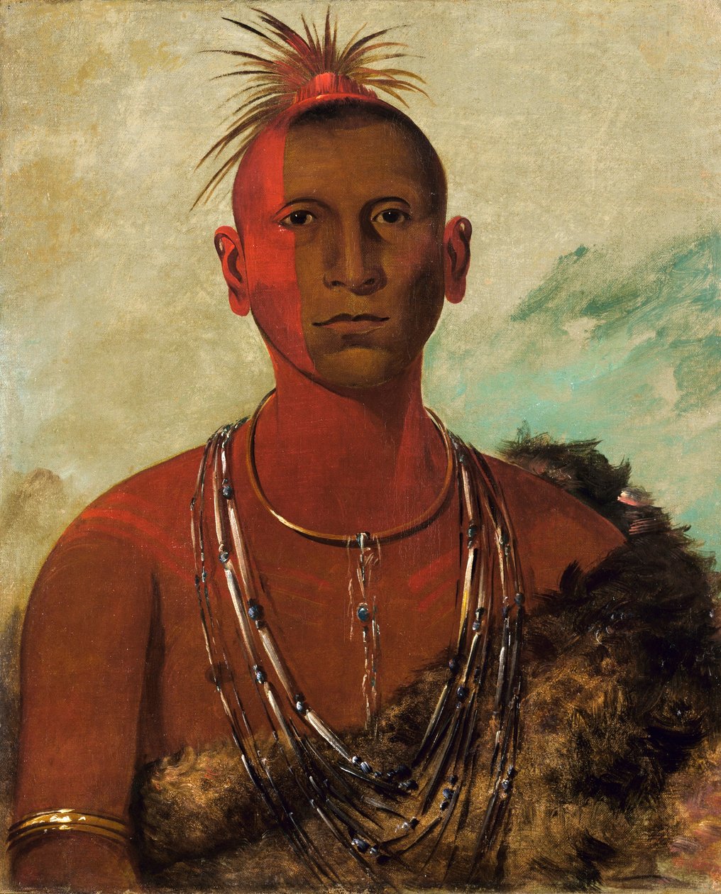 Náh-se-ús-kuk, Vířící hrom, nejstarší syn Černého jestřába od George Catlin