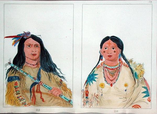 Severoameričtí indiáni (pero, inkoust a akvarel na papíře) od George Catlin