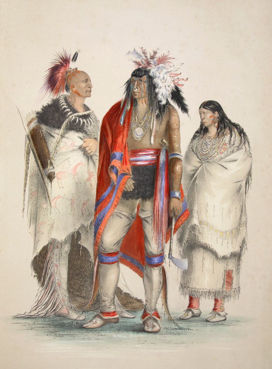 Severoameričtí indiáni, hospoda. 1845 barevná litografie. od George Catlin