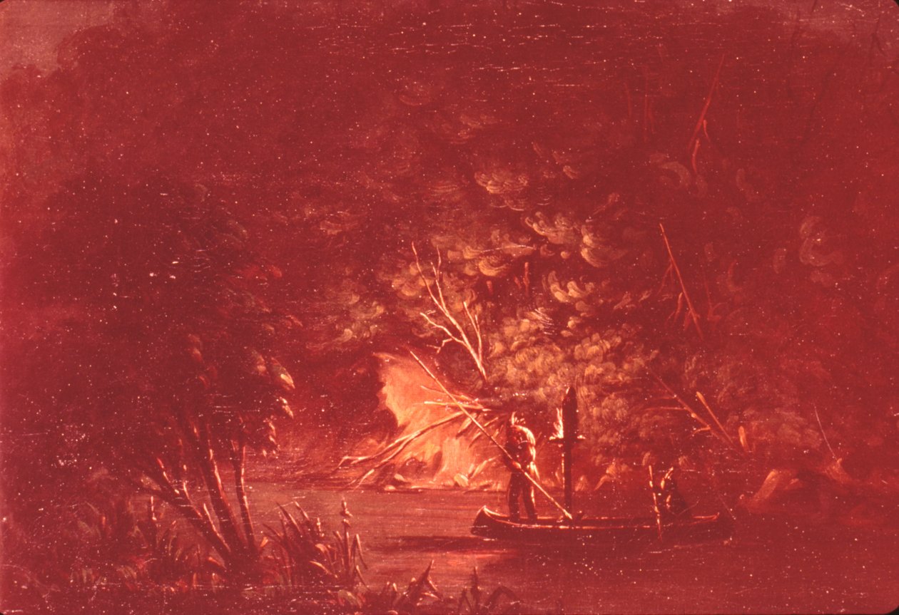 Odžibvejové lovící lososy za svitu pochodní od George Catlin