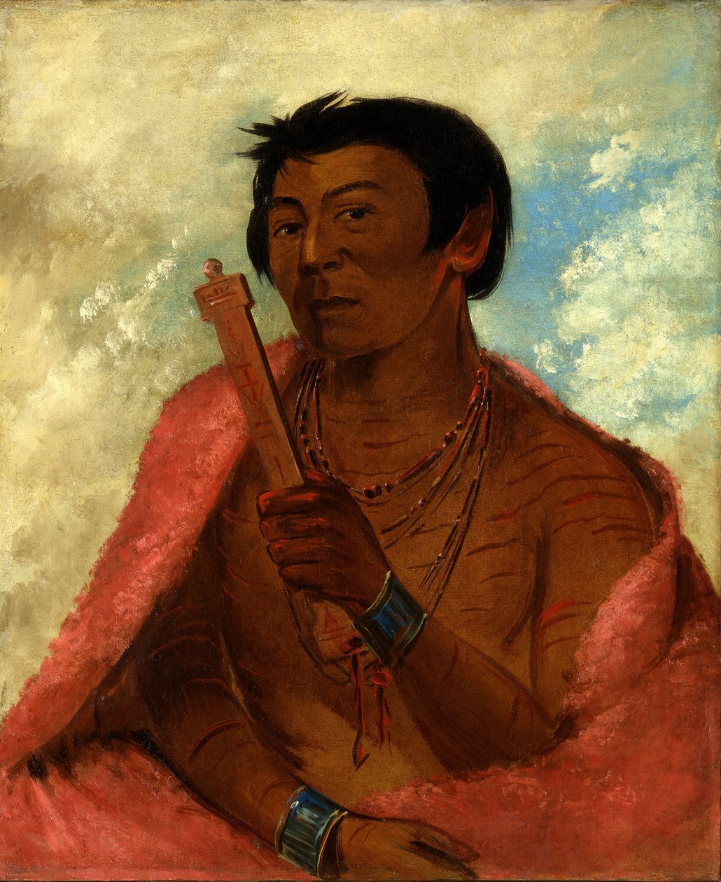 On-sáw-kie, Sauk, při modlitbě od George Catlin