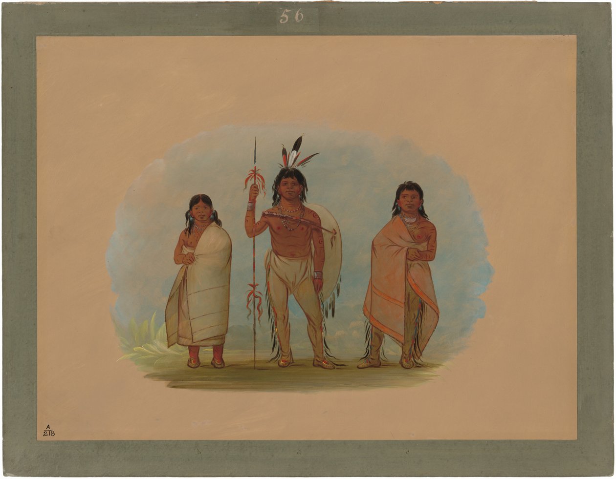 Ottawský náčelník, jeho žena a válečník od George Catlin