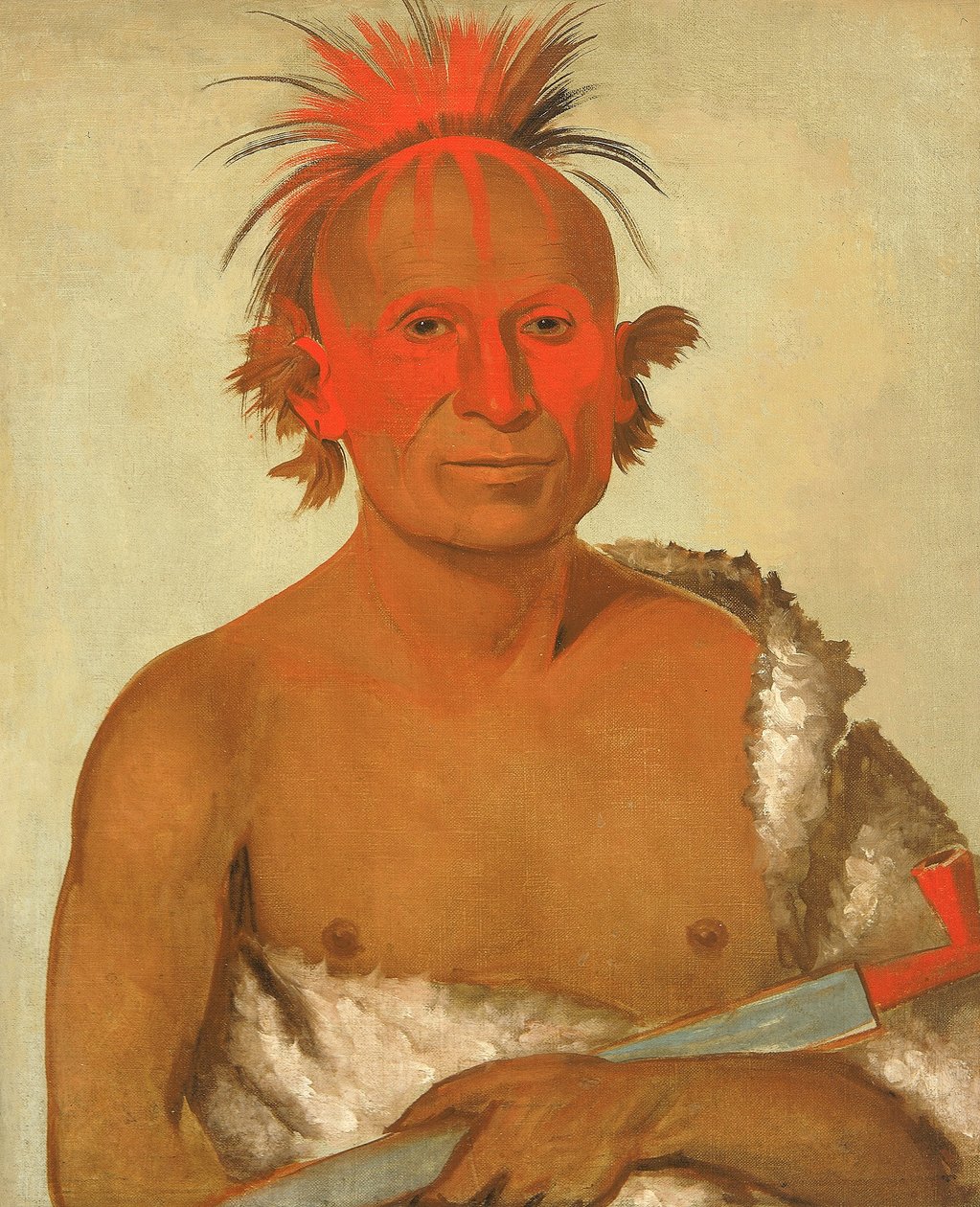 Pash-ee-pa-hó, Malý Bodající Náčelník, mladší, jeden z Black Hawkých statečných mužů od George Catlin