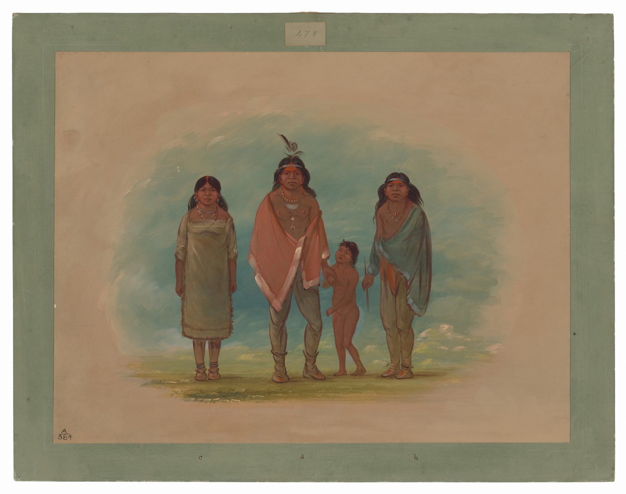 Patagonský náčelník, jeho bratr a dcera od George Catlin