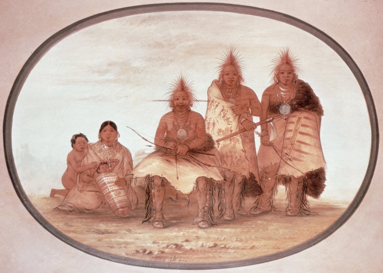 Pawnee Warriors, cca 1832 (barevné lito) od George Catlin