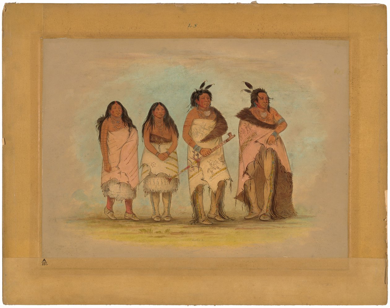 Náčelník Pawneepict, dvě dcery a válečník od George Catlin