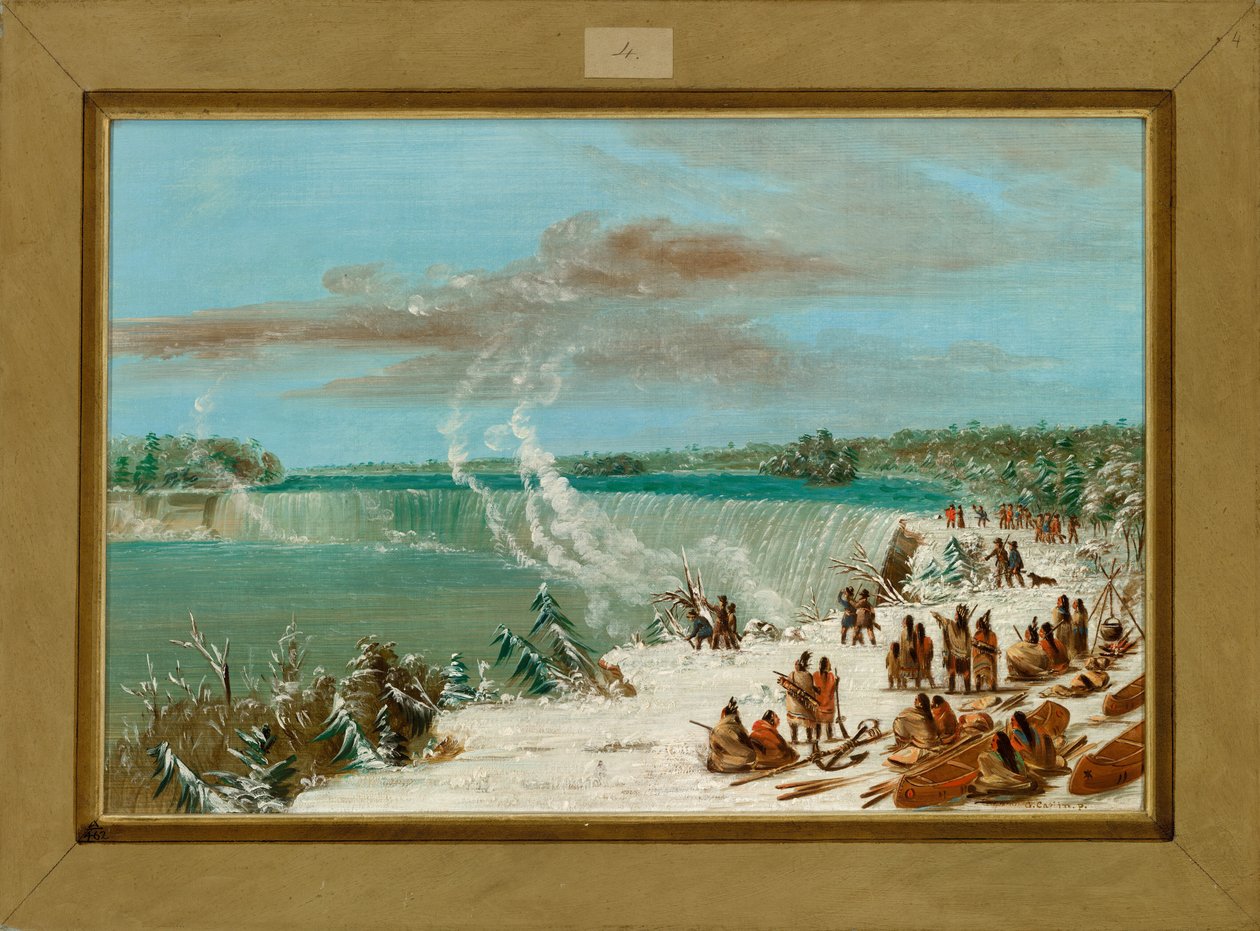 Portage kolem vodopádů Niagara u Table Rock od George Catlin