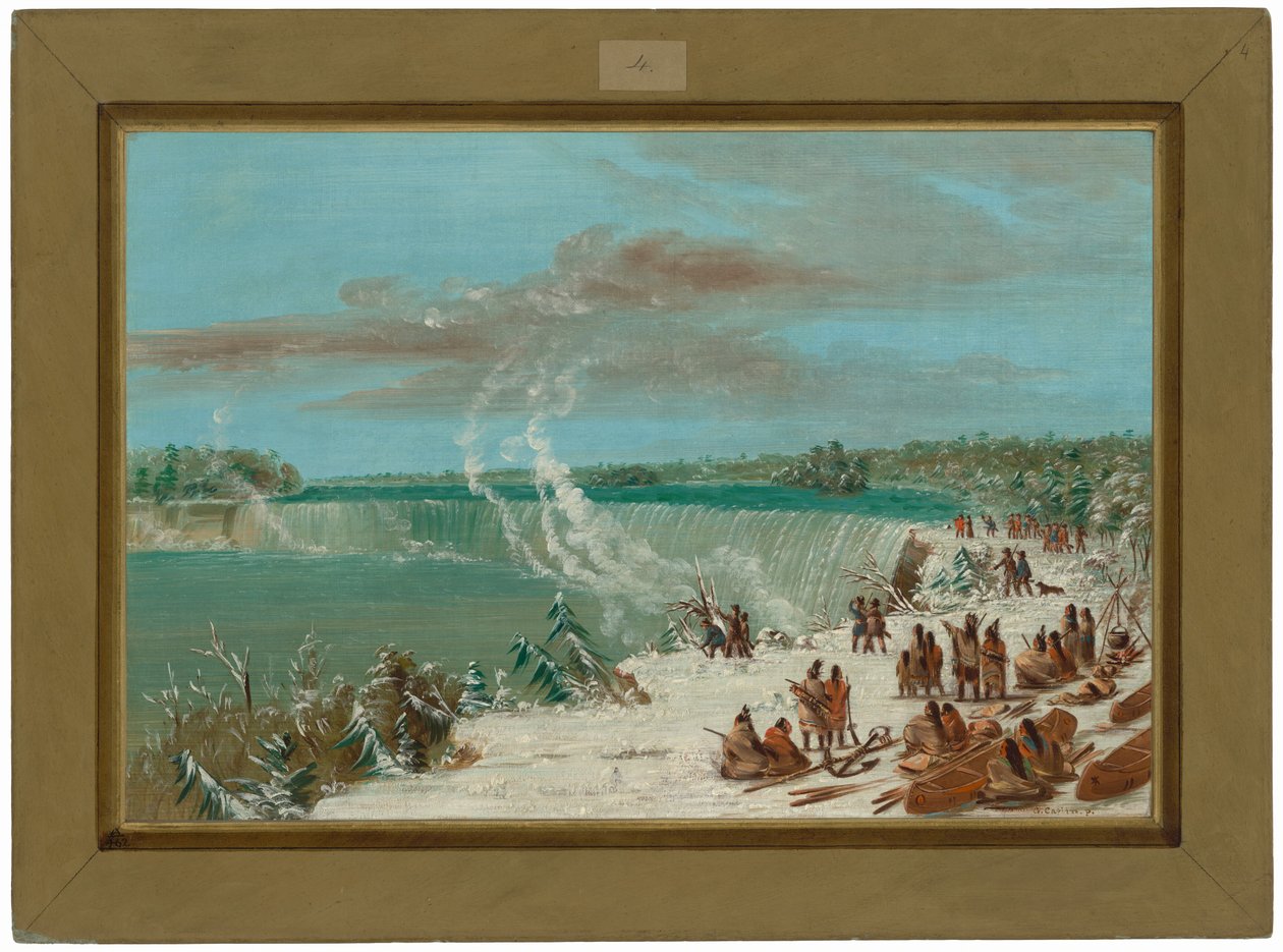 Přenášení kolem Niagarských vodopádů u Table Rock od George Catlin