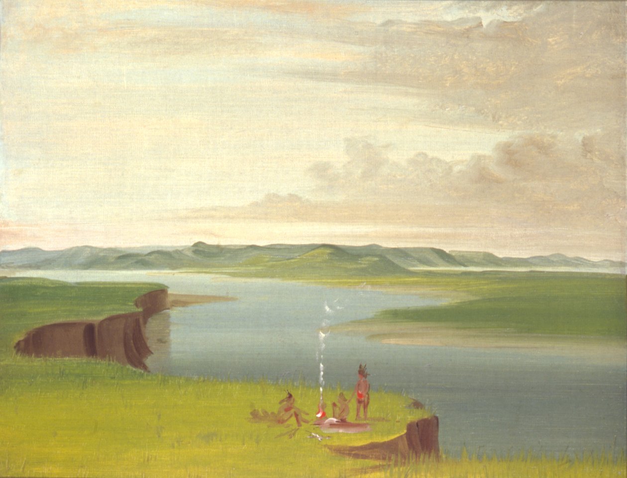 Prérijní útesy při východu slunce poblíž ústí řeky Yellowstone od George Catlin