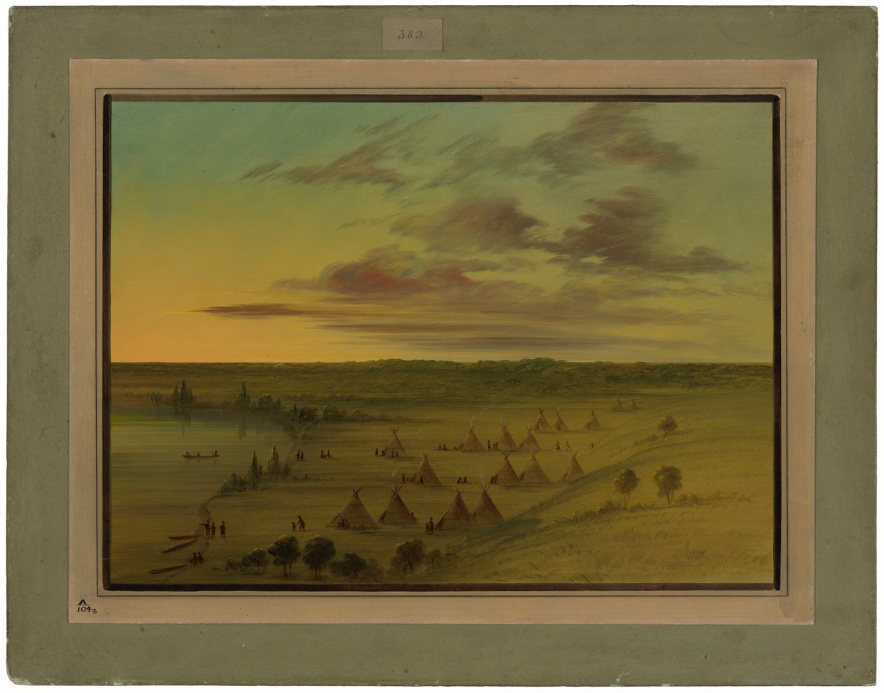 Sioux Village - Labutí jezero od George Catlin