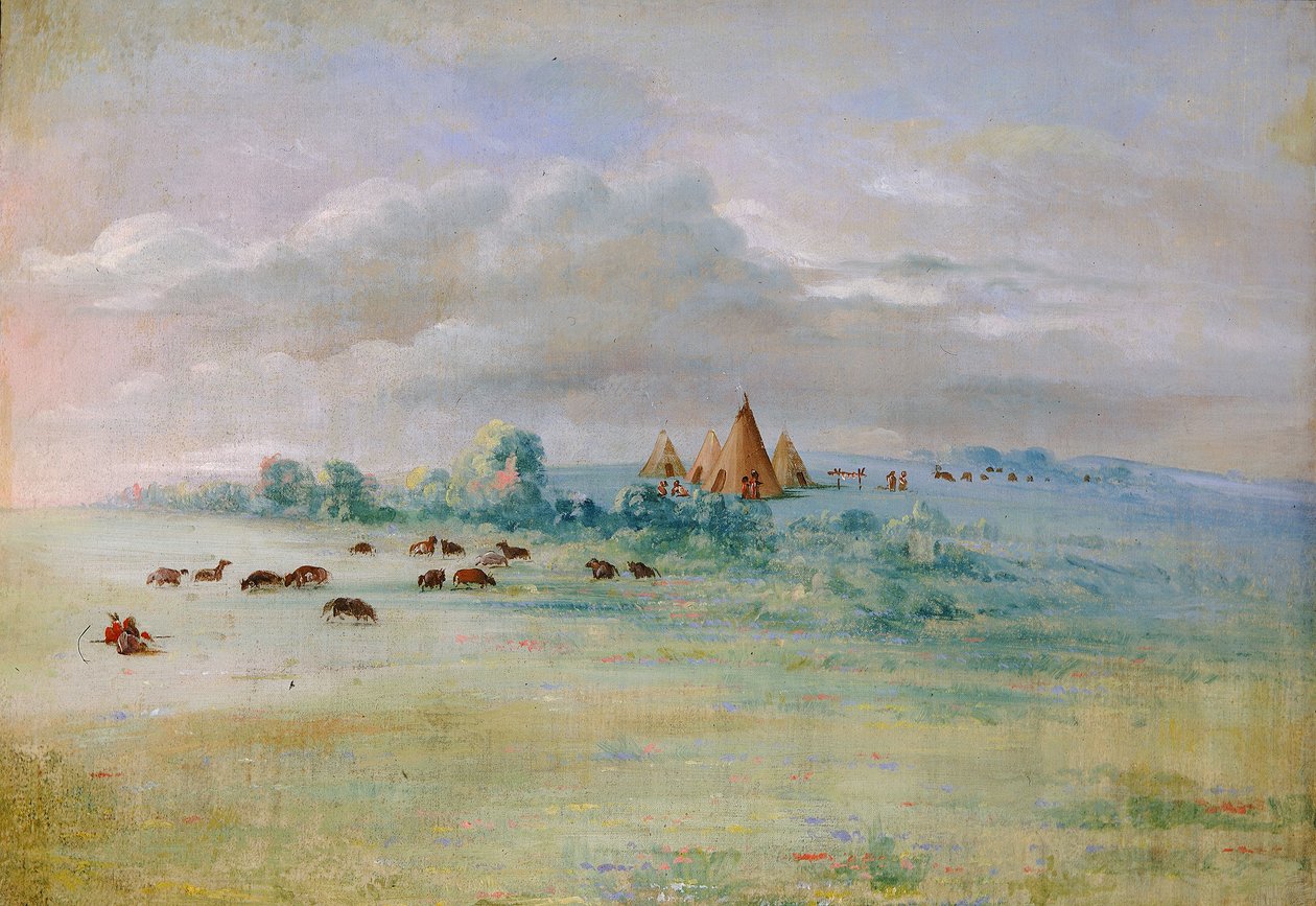 Sioux Village, jezero Calhoun, poblíž Fort Snelling od George Catlin