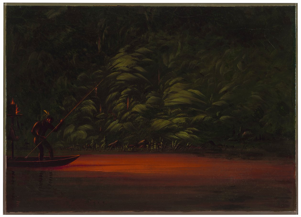 Lov kopím při světle pochodní na Amazonce od George Catlin