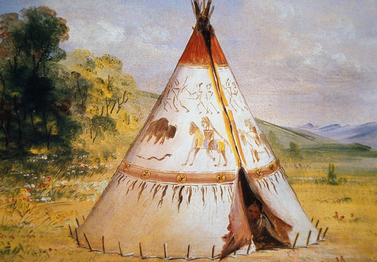 Teepee of the Crow Tribe, cca 1850 (olej na plátně) od George Catlin