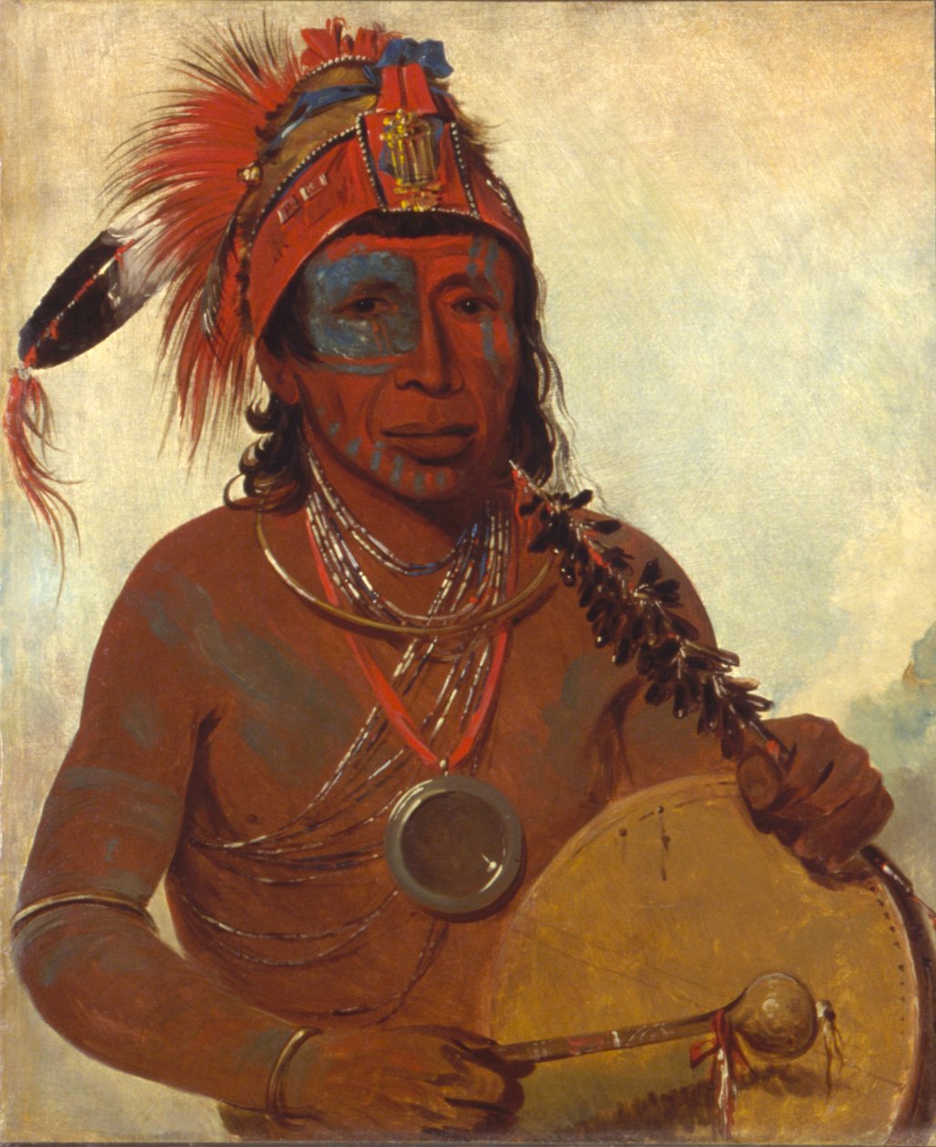 Tóh-to-wah-kón-da-pee, Modrá medicína, lékař z kapely Ting-ta-to-ah, 1835. od George Catlin