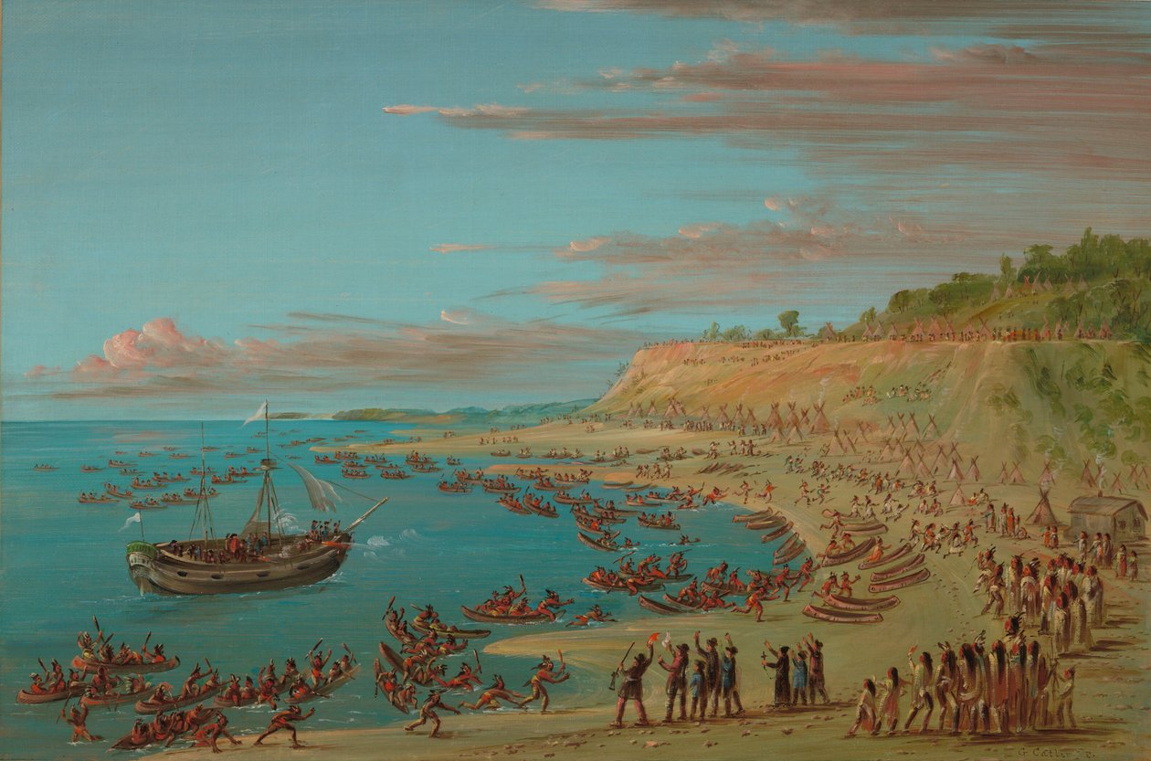 Griffin vplouvající do přístavu v Mackinaw. 27. srpna 1679, 18471848. od George Catlin