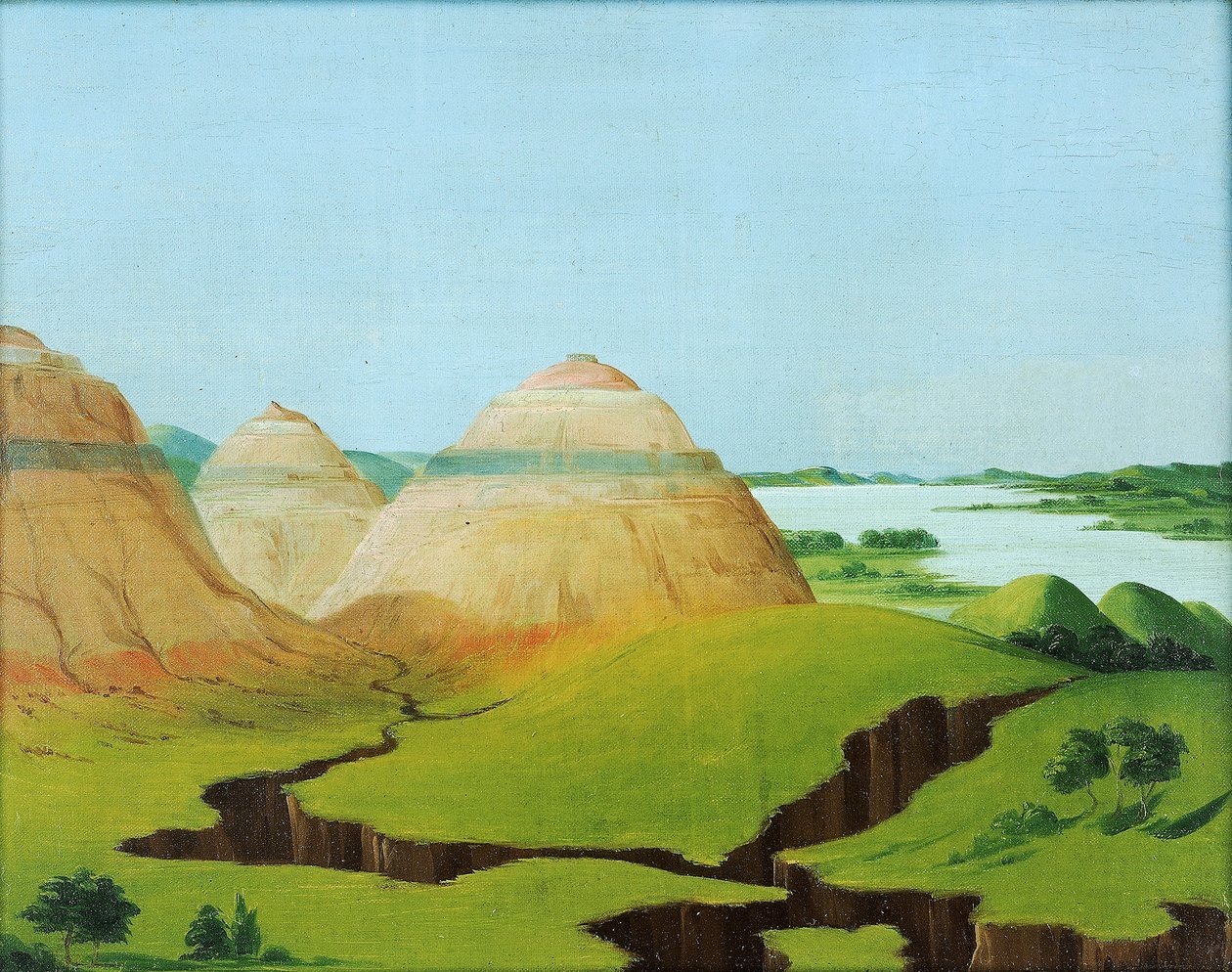 Tři kopule, Clay Bluffs 15 mil nad vesnicí Mandan od George Catlin