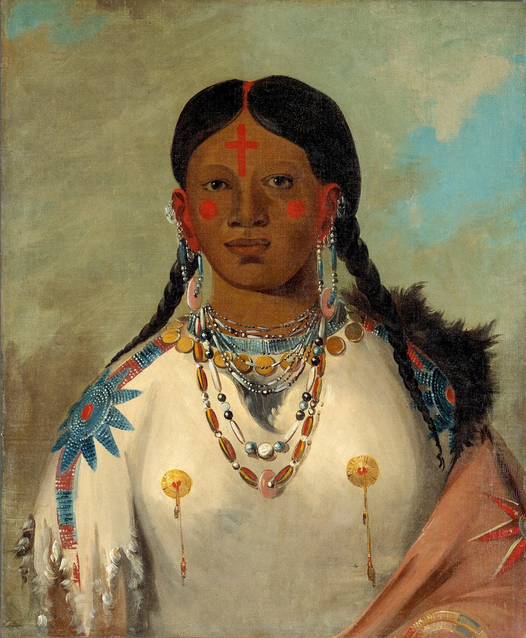 Tís-se-wóo-na-tís, Ta, která si koupe kolena, žena náčelníka od George Catlin