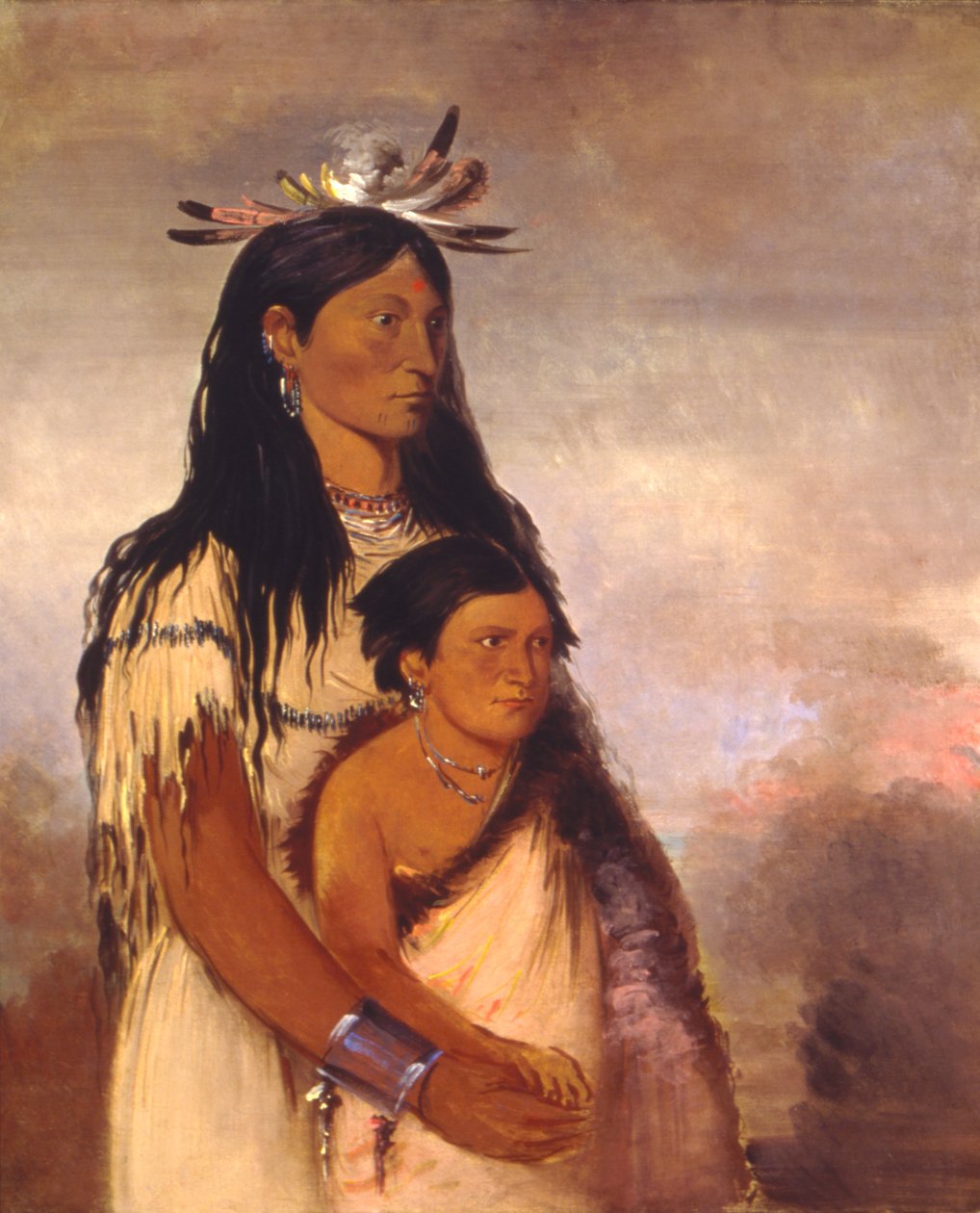 Tunk-aht-óh-ye, Thunderer, chlapec, a Wun-pan-to-mee, Bílá lasička, dívka, od George Catlin