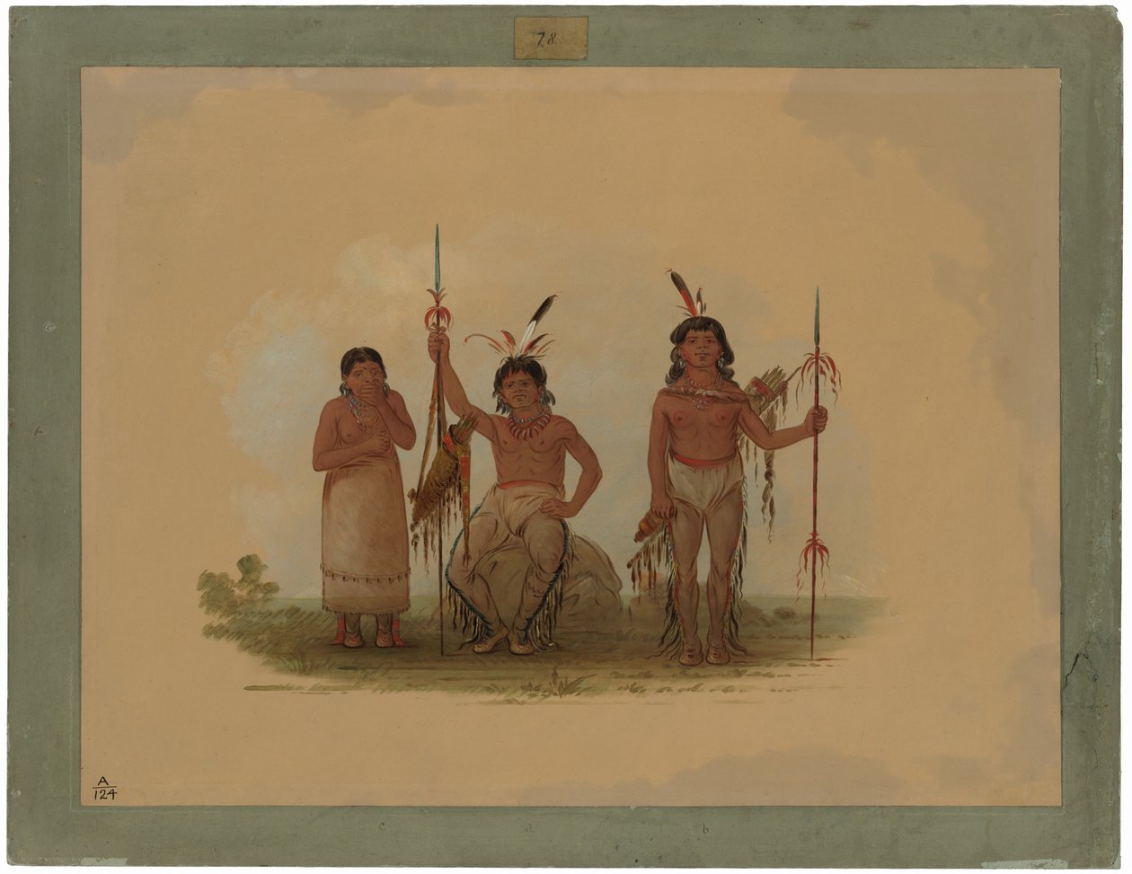 Dva arapahští válečníci a žena od George Catlin