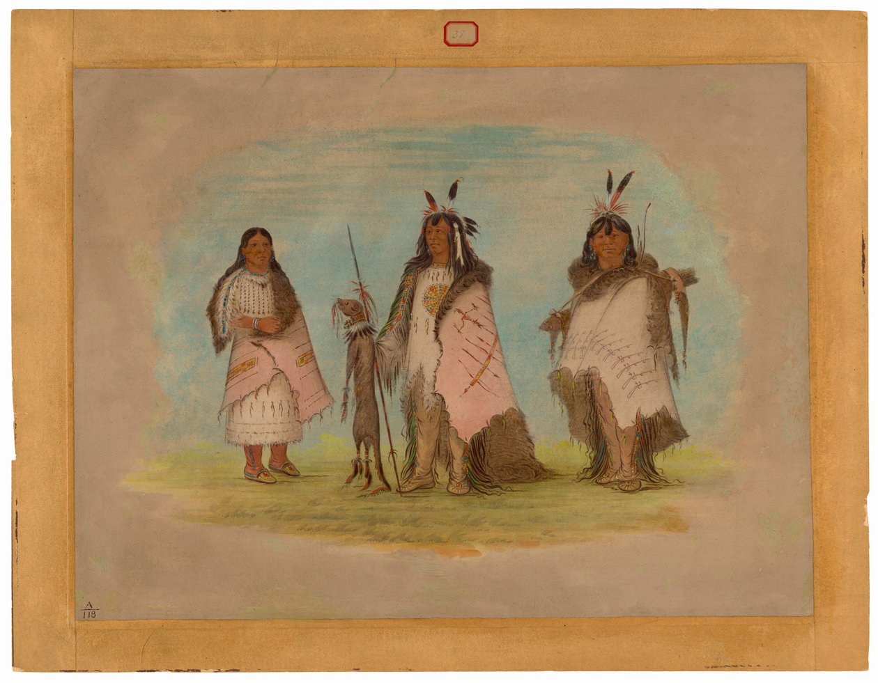 Dva černonoží bojovníci a žena od George Catlin