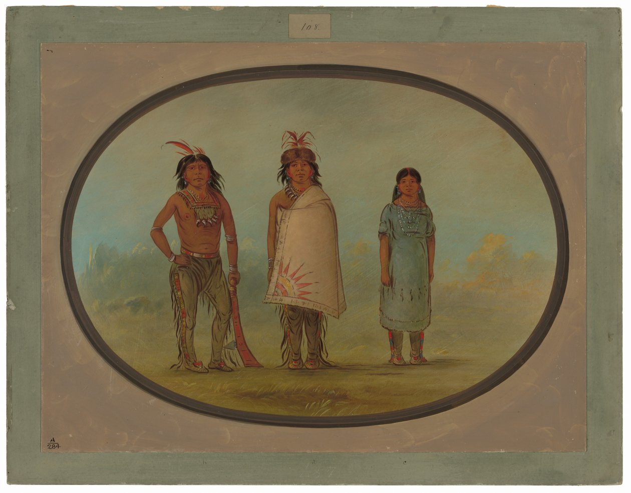Dva Chippewyanští válečníci a žena od George Catlin