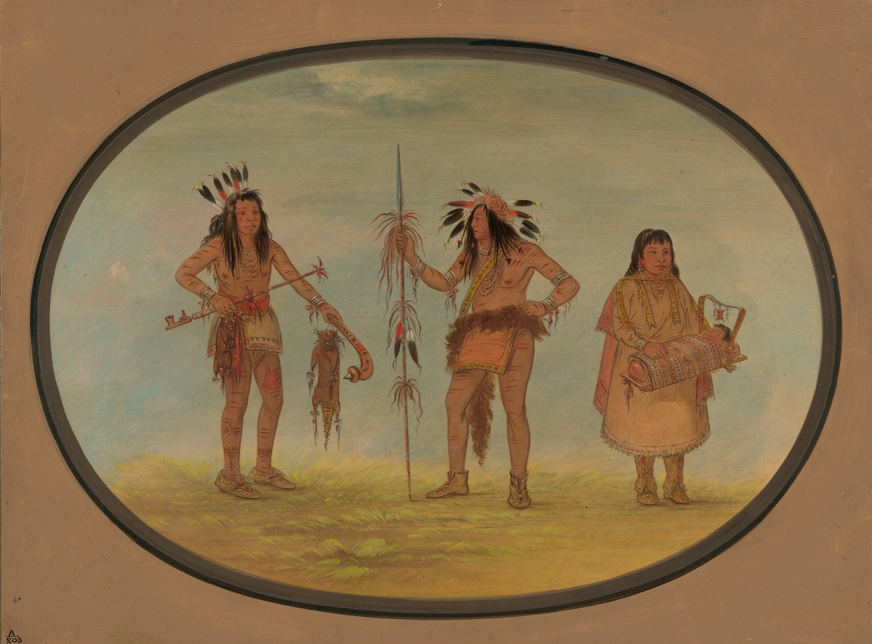 Dva odžibbejští bojovníci a žena, 18611869. od George Catlin