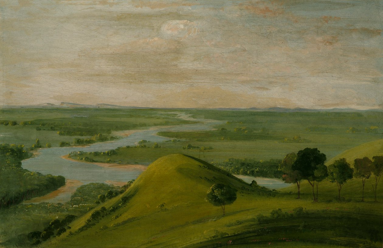 Pohled na soutok Červené řeky a řeky Washita v Texasu od George Catlin