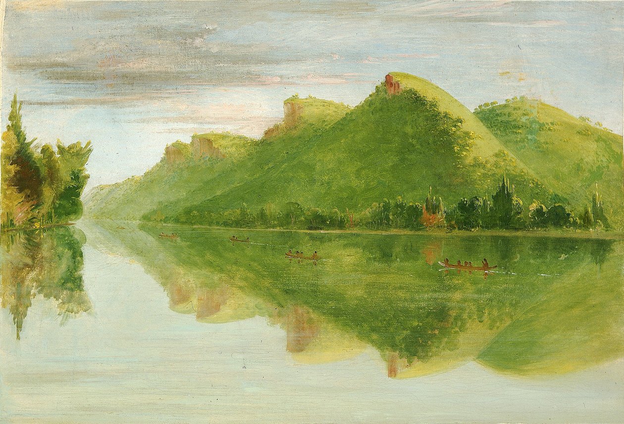 Pohled na horní tok Mississippi, krásné prérijní útesy od George Catlin