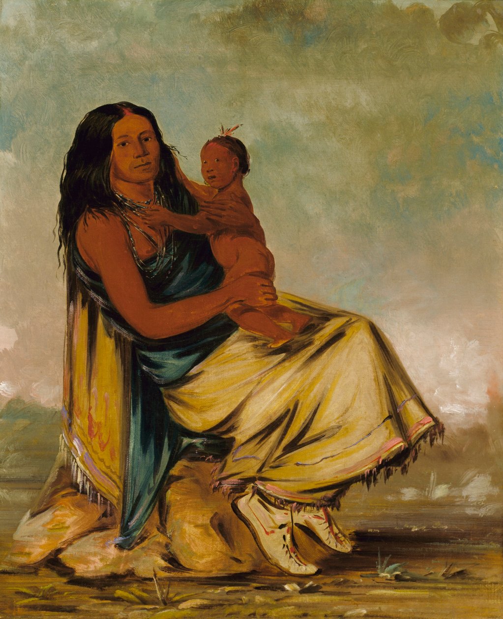 Wáh-chee-te, Cler-móntova žena, a dítě od George Catlin