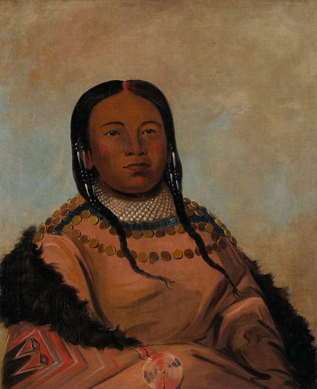 Wi-lóoh-tah-eeh-tcháh-ta-máh-nee, Red Thing That Touches in Marching, Dcera Černé skály od George Catlin