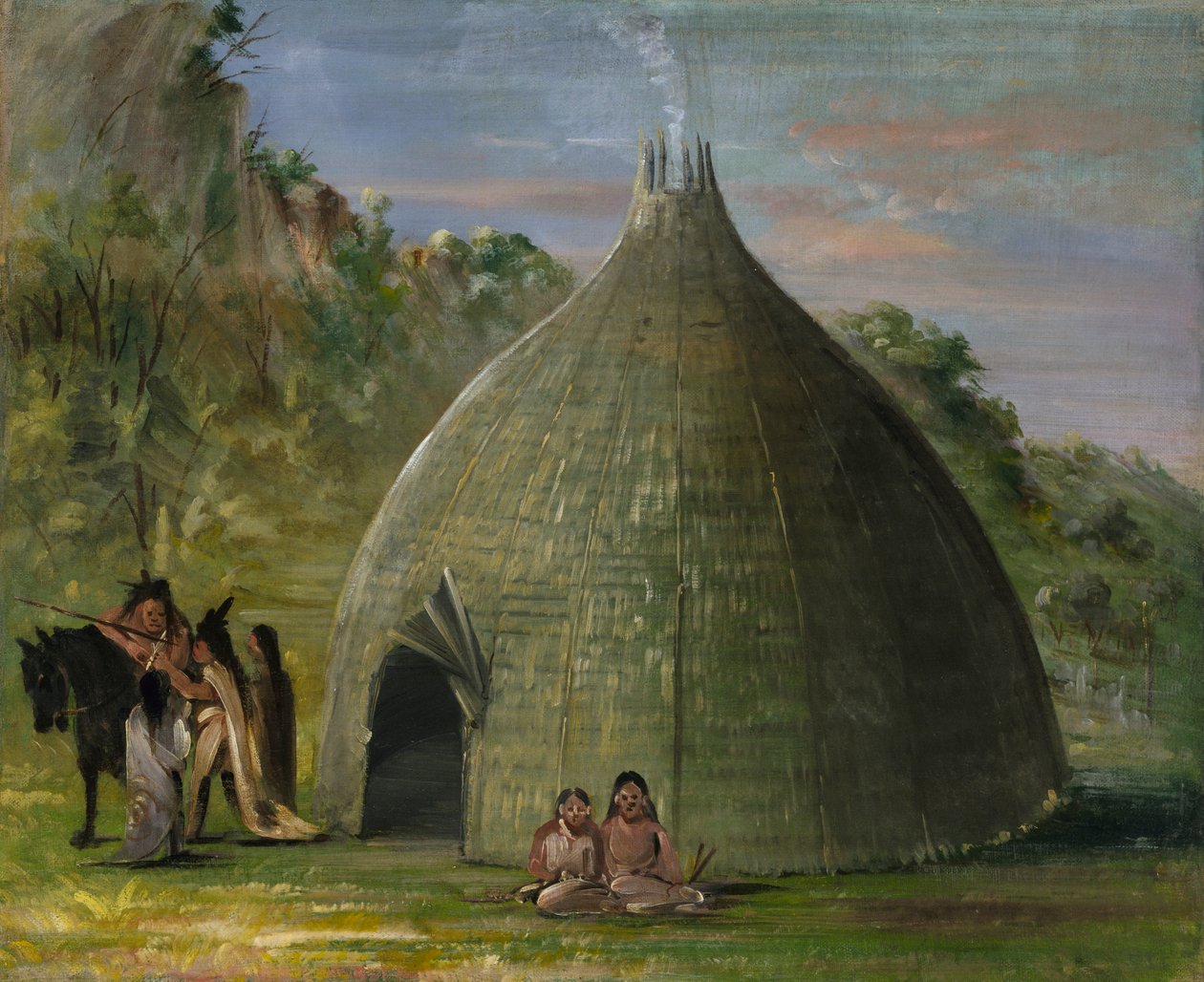 Wichita Lodge, došková střecha s Prairie Grass, 1834-1835. od George Catlin