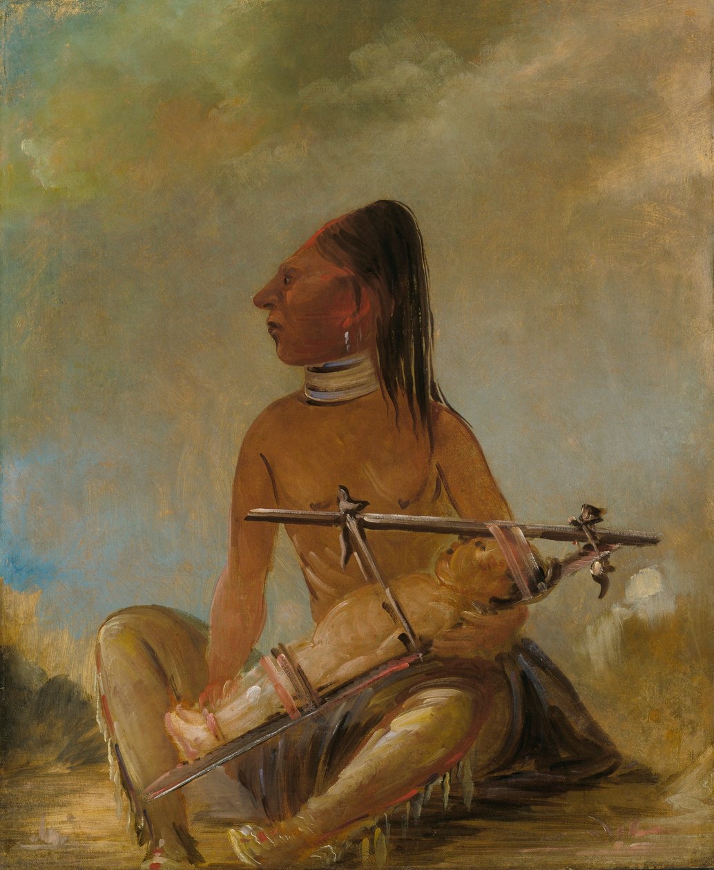 Žena a dítě, ukazující, jak se dětem zplošťují hlavy od George Catlin