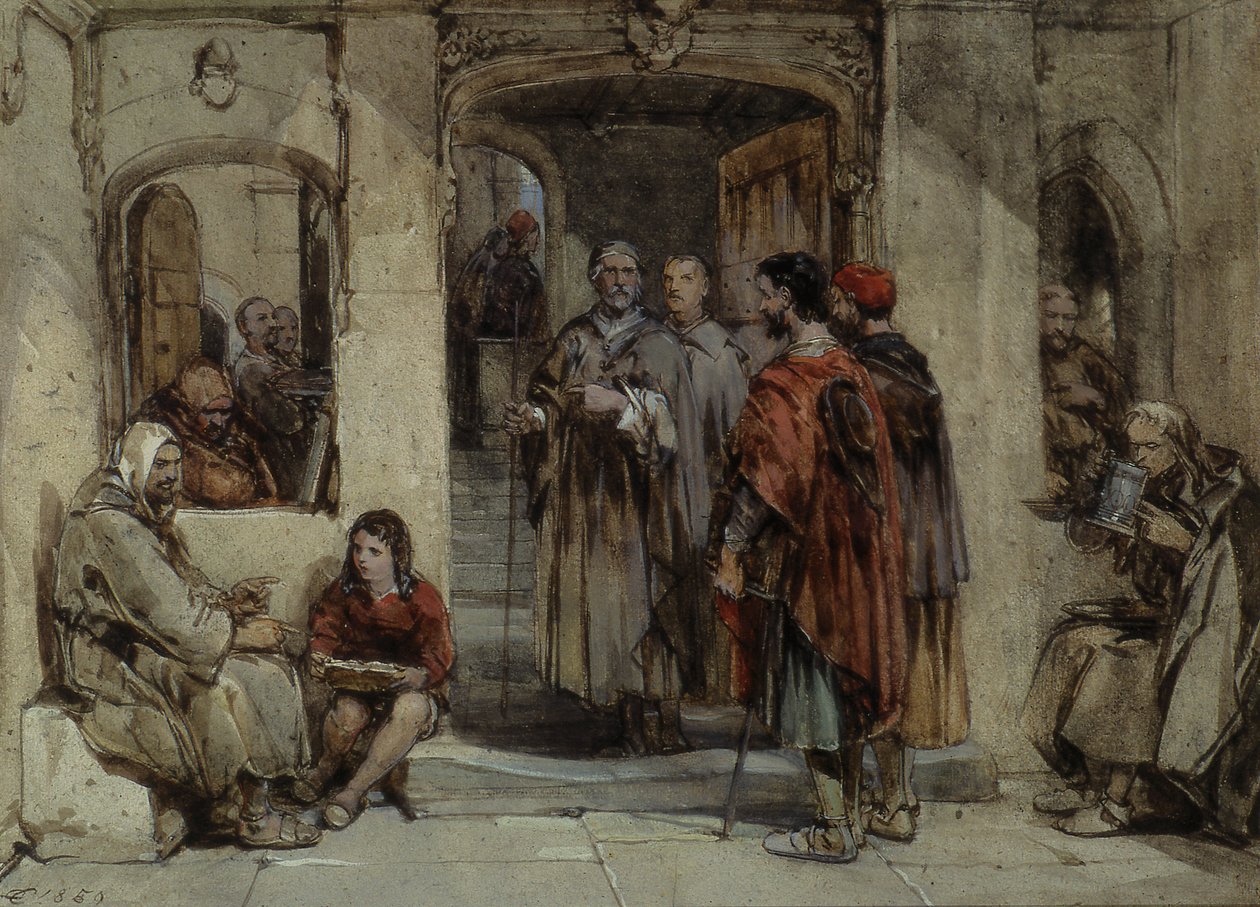 Scéna z klášterního života, 1850 (čb na papíře) od George Cattermole