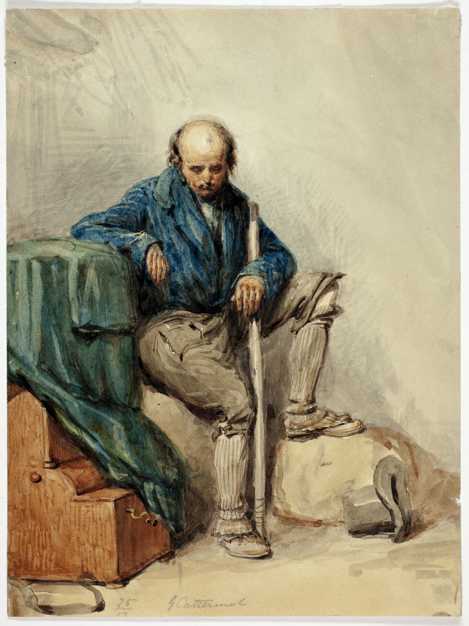 Plešatý muž sedící na věcech (recto); dáma ve žlutých šatech (verso) od George Cattermole