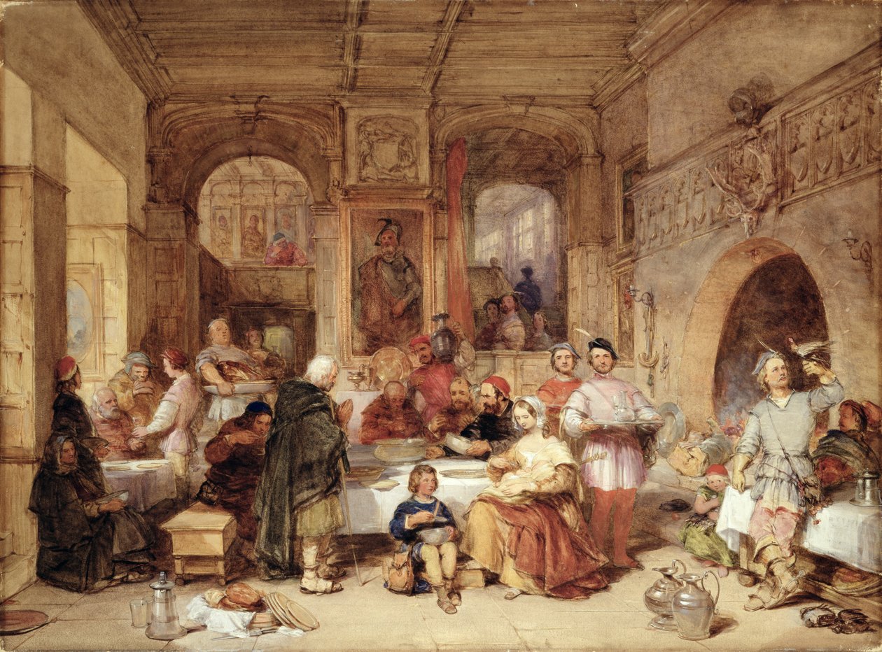 Večeře ve Velké síni (akvarel a kvaš na papíře) od George Cattermole
