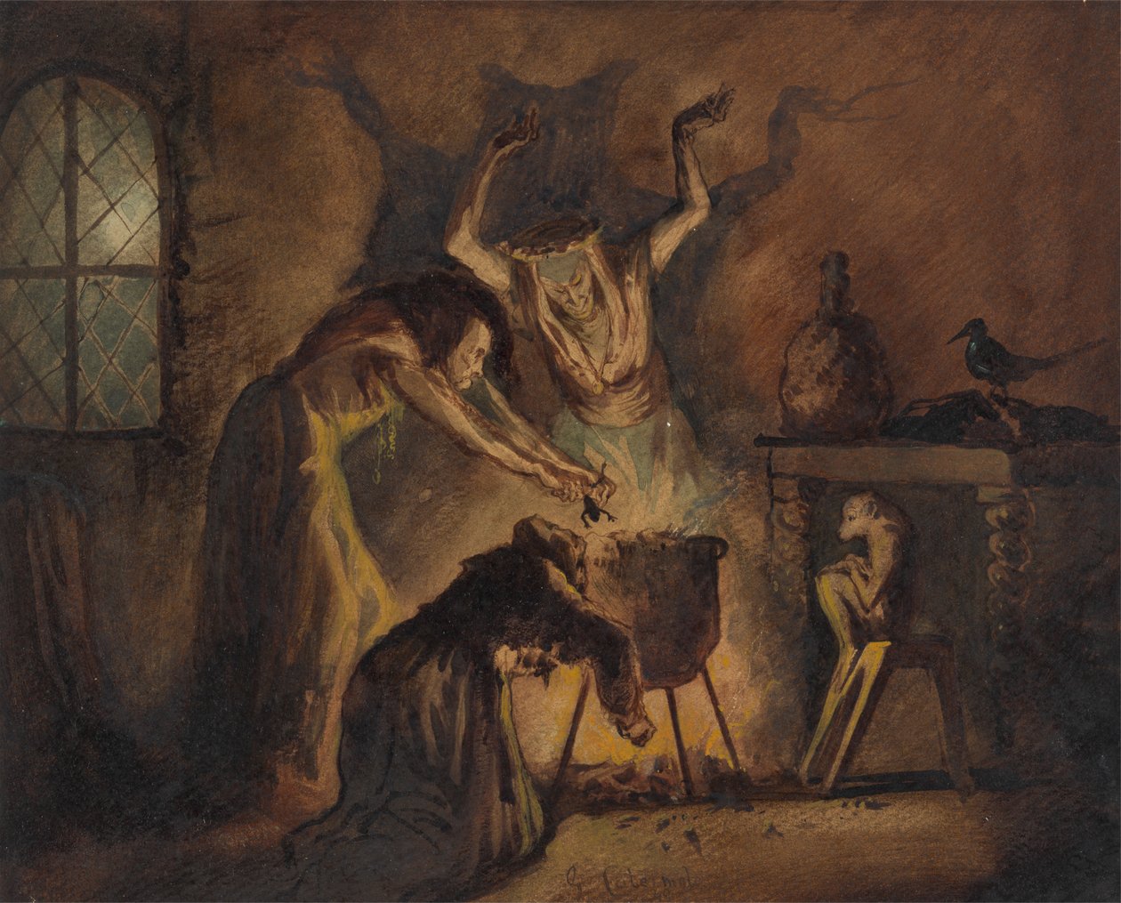 Scéna tří čarodějnic ze Shakespearova Macbetha od George Cattermole